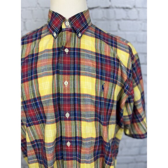 Ralph Lauren Madras Plaid Short Sleeve Button Down Shirt Men Large Blake - Picture 4 of 6